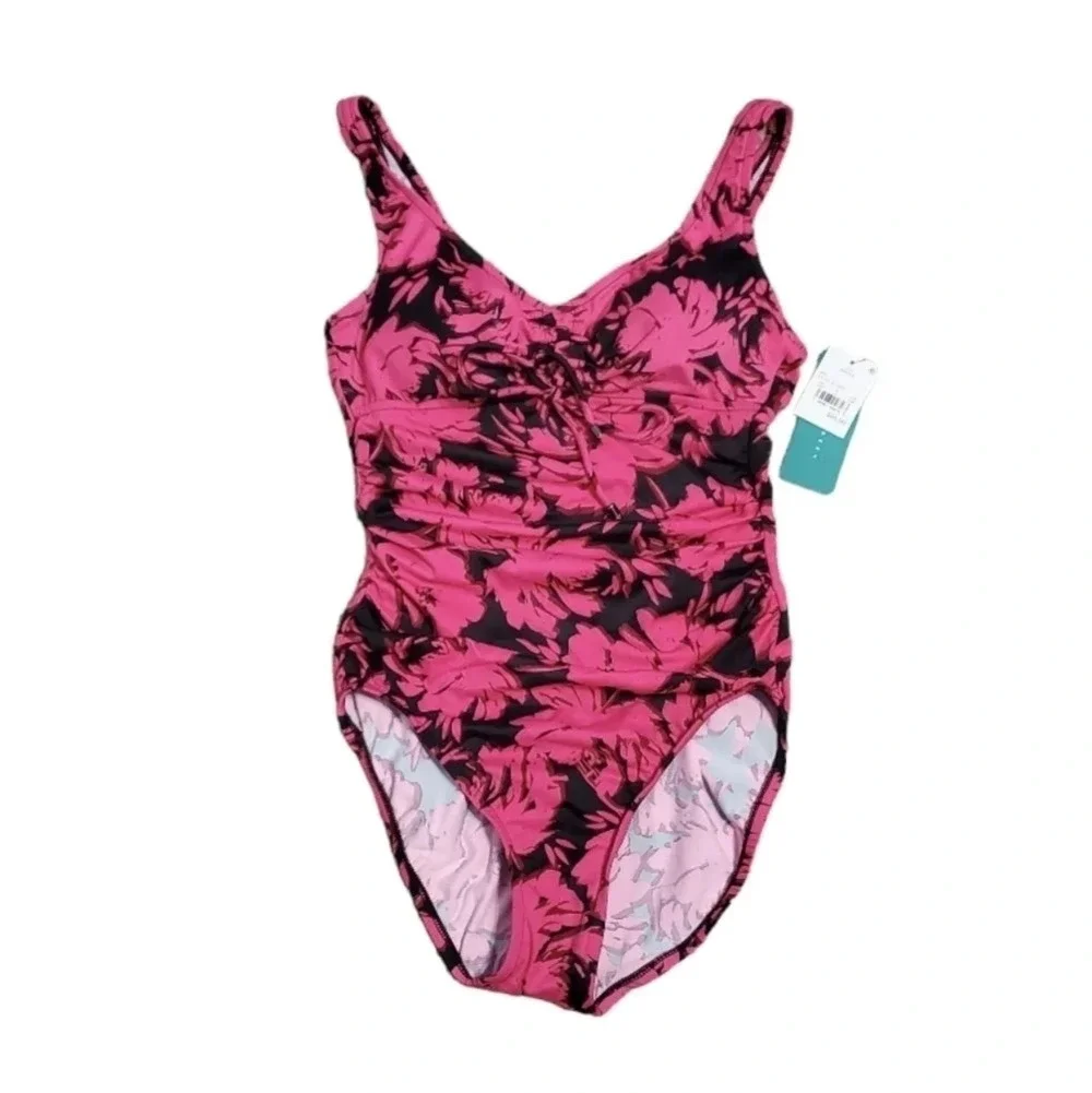 NWT Aqua Green Women's Cinch-Front One Piece Swimsuit S